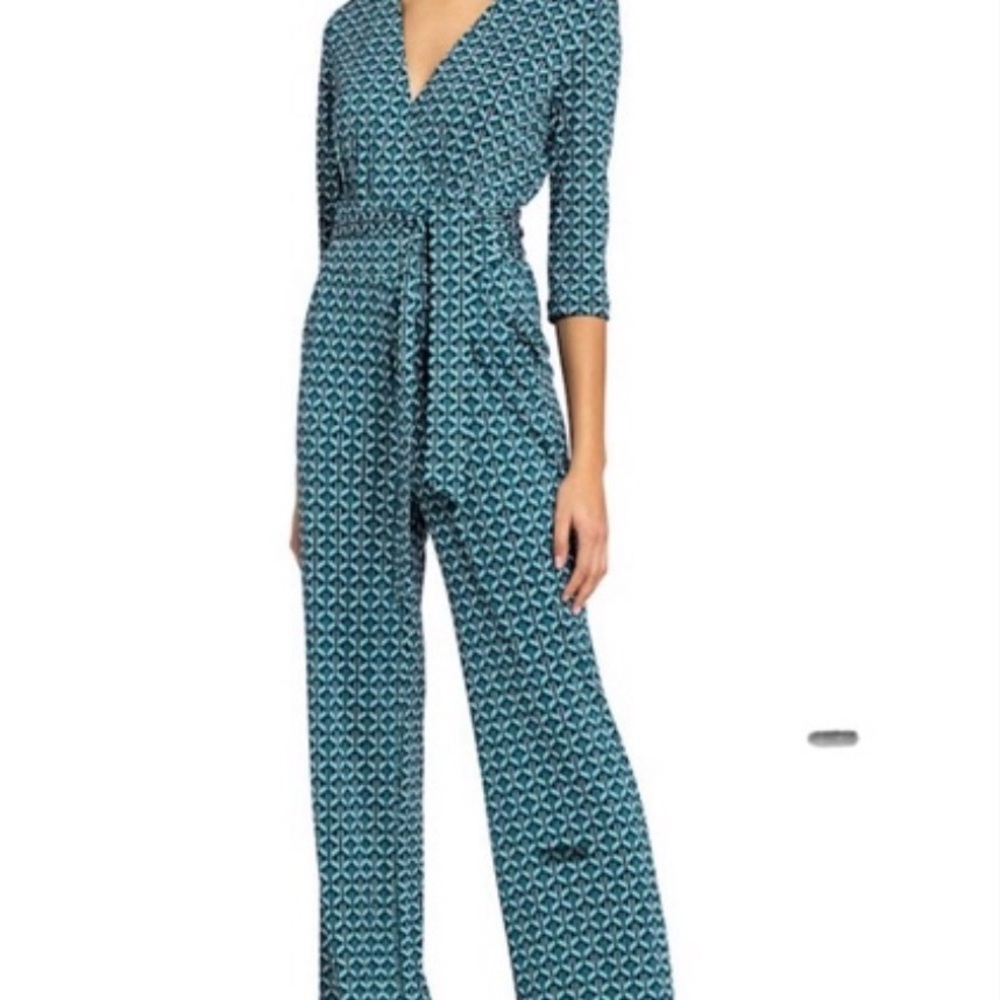Diane Von Furstenberg Blue Geometric Silk Jumpsuit